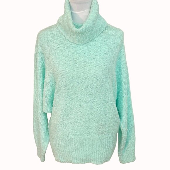 Jason Maxwell Cowl Neck Sweater Sz L VTG 80s Pastel Textured Knit Dolman Sleeve - Picture 1 of 13